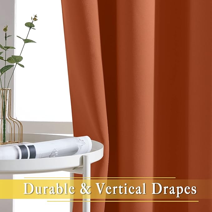 NICETOWN Blackout Curtains 120 inch Length for Sliding Glass Door, Grommet Thermal Insulated Room Darkening Sound Reducing Drapes for Room Divider, 1 Panel, W52 x L120, Burnt Orange
