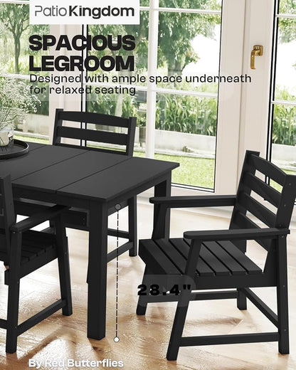 7-Piece Black Outdoor Dining Set with White 15FT Large Patio Umbrella, 75.2'' HDPE Table & Chairs for 6, Weather-Resistant Furniture with Umbrella Hole for Patio, Lawn, Poolside