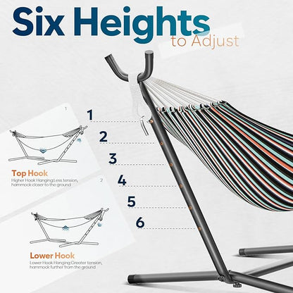 Hammock with Stand for Outside, 600lbs Portable Hammock with Carrying Bag for 2-Person Outside Patio, Heavy Duty, Easy Assembly
