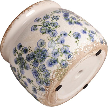 Ceramic Planters Spring Decor, 6.29in Country Cottage Plant Pots with Drainage Hole for Indoor Plants & Succulent, Vintage Crackle Glaze Finish Flower Vase, Home Decor Gifts, Deep Blue Floral