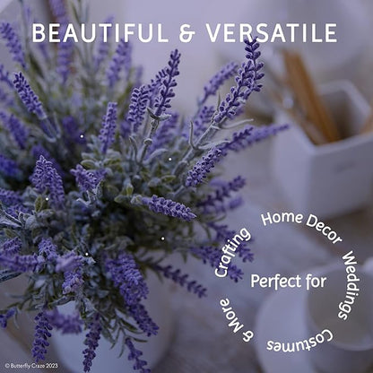 Butterfly Craze Lavender Artificial Flower Stems - UV-Protected Outdoor Artificial Plants - Plastic Flowers for Outdoors - Floral Picks for Weddings & Centerpieces - 4 Pack, 14.5"-16.5"