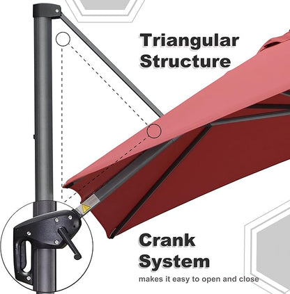 PURPLE LEAF 9' X 11.5' Square Cantilever Umbrella Patio Umbrella with Base Outdoor Umbrella Aluminum Offset with 360-degree Rotation for Garden Deck Pool Patio Terra