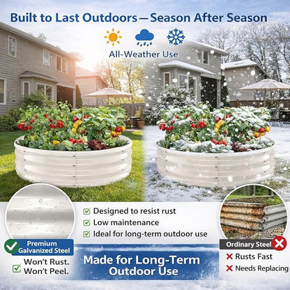 Round Galvanized Raised Garden Bed, 3x3x1FT Heavy Duty Modular Metal Planter Box, Easy DIY Assembly, Above Ground Gardening Bed for Vegetables, Flowers & Herbs