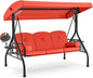 HOMREST 3 Seat Outdoor Porch Swing with Adjustable Canopy, Convertible Patio Swing Bed with Stand, Patio Glider Swing with Upgraded Cup Holder, Thicken Cushions ＆ Pillow for Backyard(Orange)