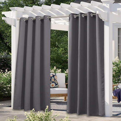 NICETOWN Indoor & Outdoor Blackout Curtain 84 inches Long for Patio Waterproof, Room Darkning Thermal Insulated Privacy Panel for Bathroom/Gazebo/Deck/Patio, 1 Panel, 52" W, Grey