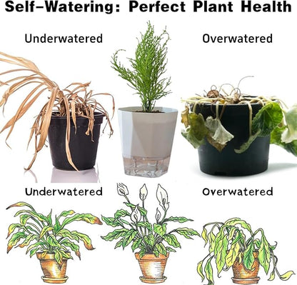 4 Packs Self Watering Plant Pots, Plastic Flower Pots with Drainage Hole and Saucer, Self Watering Planters for Indoor Outdoor Garden Plants, African Violet, Herbs (White, 5")