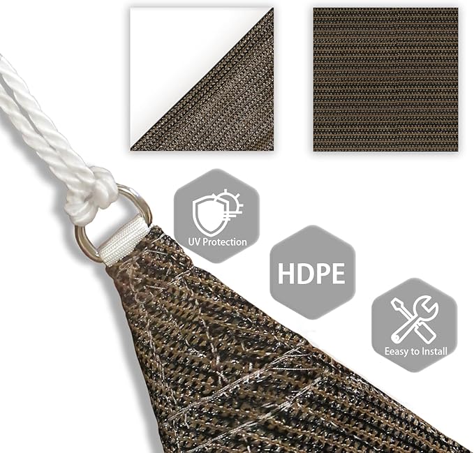 Patio Paradise 15' x 15' x 15' Sun Shade Sail Triangle Canopy Shade Cloth Fabric Sunlight Block Patio Pergola Cover HDPE Deck Awning for Outdoor Backyard Roof Shading, Brown