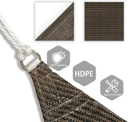 Patio Paradise 28' x 28' x 28' Sun Shade Sail Triangle Canopy Shade Cloth Fabric Sunlight Block Patio Pergola Cover HDPE Deck Awning for Outdoor Backyard Roof Shading, Brown
