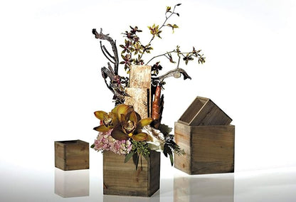 Wooden Planter Box I Rustic Barn Wood with Plastic Liner l Garden Decor l Restaurant and Wedding Decorations (6x6 Set of 2, Natural)