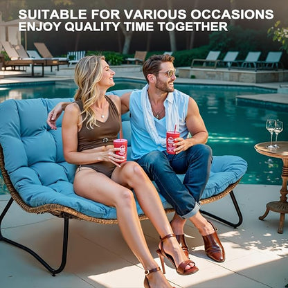 Crestlive Products Patio Loveseat, All-Weather Rattan Large Furniture with Soft Cushions, Outdoor Loveseat for Balcony, Poolside, Backyard (Blue)