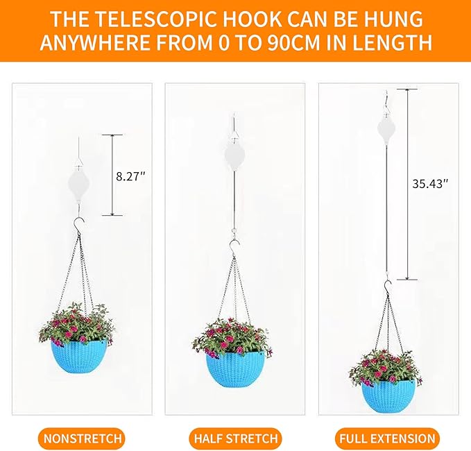 4PCS Plant Pulley Retractable Pulley Plant Hanger Hanging Flower Basket Hook Hanger for Garden Baskets Pots and Birds Feeder in Different Height Lower and Raise
