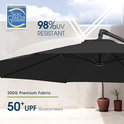 wikiwiki 10ft Patio Umbrella with Base Included, Outdoor Offset Cantilever Umbrella with Sandbag Base for Backyard, Garden and Pool, Easy to Tilt and Crank, Black