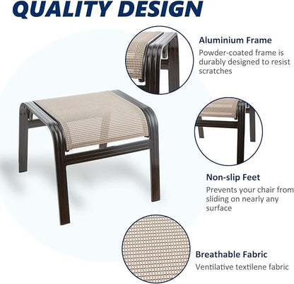 Outdoor Patio Ottoman Seat Textilene Portable Metal Footstool Portable Footrest Patio Chairs 2 Set Beige