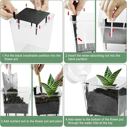 Self Watering Pots Set, 3 Pack 5 Inch for Indoor Plants, Clear Nursery Planter With Deep Reservoir for Spider Plant, Orchid, African Violet
