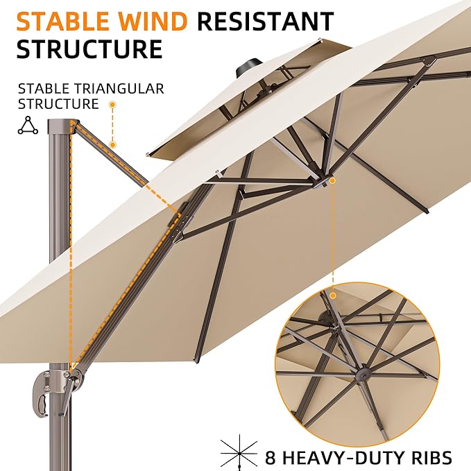 9' X 12' Cantilever Outdoor Patio Umbrellas with Base Included, Large Rectangle Umbrella Heavy Duty 360°Rotation Offset Umbrella for Garden Deck Pool Patio,Beige