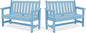 SERWALL Outdoor Bench, HDPE Outdoor Benches Weatherproof, 2-Person Garden Bench with 660 lbs Weight Capacity, Patio Benches for Outdoors, Garden, Porch, Backyard and Park, Light Blue, 2 Pack
