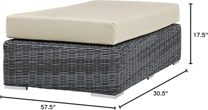 Modway Summon Wicker Rattan Outdoor Patio Sunbrella® Fabric Rectangle Ottoman in Canvas Antique Beige
