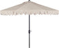 SAFAVIEH 9ft Outdoor Patio Umbrella, Round, Valance, Beige & White Trim, Auto Crank Tilt, UV Resistant for Deck, Backyard, Poolside (PAT8006C)