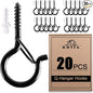 ADIIL 20 PCS Q Hanger Hooks with Safety Buckle, Windproof Screw Hooks for Hanging Outdoor String Lights, Plants, Christmas Patio Lights, 2.2 Inches, Black