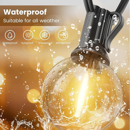 RTTY Dense-Glow Outdoor String Lights 60 ft, G40 Led Patio Globe Lights with 32pcs Plastic Bulbs,Shatterproof Waterproof Connectable Hanging for Porch Cafe Bistro Backyard Gazebo Balcony Deck Party