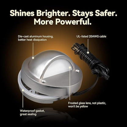 LEONLITE 12-Pack Update 5CCT LED Low Voltage Deck Lights, 180LM 3.5inch Landscape Step Railing Fence Light, 12-24V AC/DC, CRI90, Die-cast Aluminum Housing & Frosted Glass Lens, UL Cord, Satin Nickel