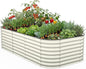 Kesfitt Raised Garden Bed Outdoor, Galvanized Steel Metal Raised Bed Planter for Vegetables & Garden, 24-Inch Deep Open Bottom Backyard Bed 8x4x2 ft, Pearl White