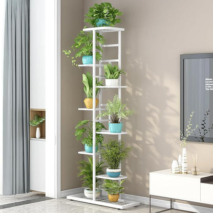 LINZINAR Plant Stand Metal Indoor Outdoor 8 Tier 9 Potted Multiple Flower Pot Holder Shelf Indoor Outdoor Planter Display Shelving Unit for Patio Garden Corner Balcony Living Room