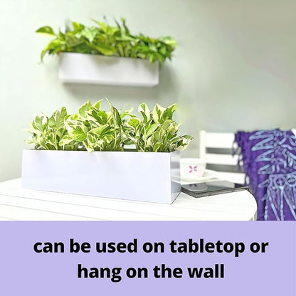 LaLaGreen Wall Planter (24 Inch, 2 Pack) Carbon Steel White Metal Hanging Flower Pot for Succulents, Wall Mount Rectangular Window Sill Box Fence Floating Garden Shelf for Deck Indoor Outdoor Decor