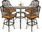 VIVIJASON 5-Piece Bar Height Patio Dining Set, All Weather Cast Aluminum Outdoor Table and Chairs Set with 4 Swivel Bar Stools, Cushions & 35.4" High Bar Table w/Umbrella Hole for Deck, Lawn, Garden
