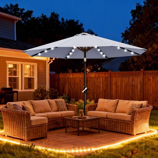 Durable Solar Led Patio Umbrellas with 32LED Lights ( ) in Gray, 10FT