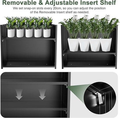 Metal Large Planter Box 30" L x 12" W x 24" H, Heavy Duty Tall Rectangle Outdoor Planter Box with Removable Insert Shelves for Porch, Garden, Patio, Yard (Black)