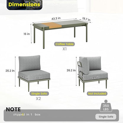 Sundale Outdoor 3 Pieces Patio Furniture Set, Metal Outdoor Sectional Sofa with Coffee Table, All-Weather Modern Outdoor Conversation Sets for Balcony, Porch, Poolside, Sunroom