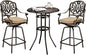 VINGLI 3 Piece Outdoor Bar Set, Cast Aluminum Outdoor Swivel Bar Stools and Table w/Umberlla Hole, All-Weather Outdoor Bar Table and Chairs Set w/Cushions for Patio Balcony(Elizabethan Back)
