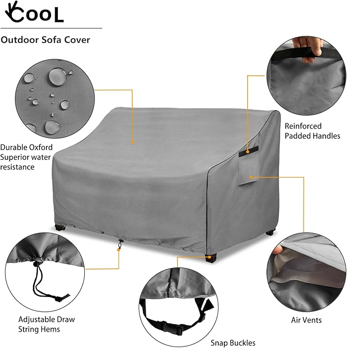 Sofa Cover for Patio Loveseats and 3-Seat Sofas, Waterproof Polyester in Grey