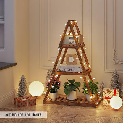 Wooden Plant Stand Indoor Outdoor,Christmas Tree Plant Shelf Indoor,3 Tier Tall Flower Stand for Multiple Plants,Corner Plant Holder for Living Room Bedroom Office Garden Patio Decor