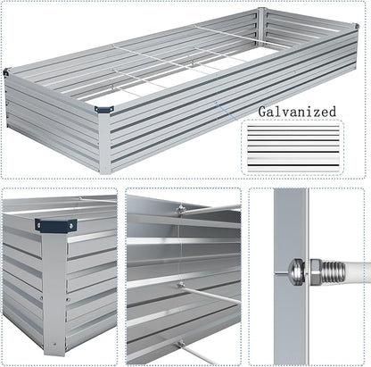10×3×1FT(2PCS) Galvanized Raised Garden Bed Kit, Metal Planter Boxes,Large Outdoor Planters Garden for Planting Vegetables,Flowers,Herbs -Silver