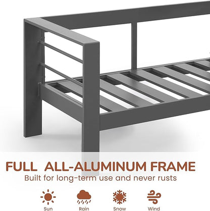 Solaste Aluminum Patio Furniture Set with Fire Pit Table, 4 Piece Metal Outdoor Furniture with Water-Resistant Cushions, Modern Patio Conversation Set for Balcony, Front Porch, and Backyard, Grey