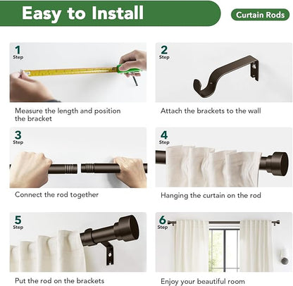 Curtain Rods for Windows 48 to 84, 1 Inch Adjustable Heavy Duty Long Window Drapery Rods with End Caps, Indoor Outdoor Curtain Rod for Patio Bedroom, Size 32" - 90", Antique Bronze