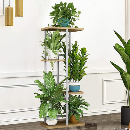 LINZINAR Plant Stand Indoor 4 Tier 5 Potted Multiple Plant Shelf Stands for Garden Corner Balcony Living Room White