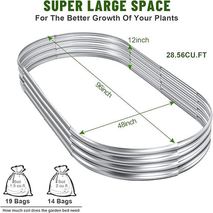 Land Guard 8×4×1 ft Galvanized Raised Garden Bed Kit，Raised Garden Boxes Outdoor, Oval Metal Raised Garden Beds for Vegetables……