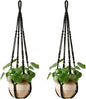 Mkono Macrame Plant Hanger Indoor Hanging Planter Basket with Wood Beads Decorative Flower Pot Holder No Tassels for Indoor Outdoor Boho Home Decor 35 Inch, Black, Set of 2 (POTS NOT Included)