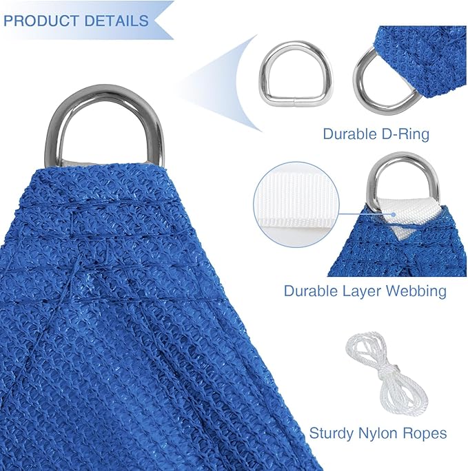 E&K Sunrise 4' x 4' x 4' Sun Shade Sail Triangle Canopy Shade Cover UV Block for Patio Backyard Garden Outdoor (Blue)