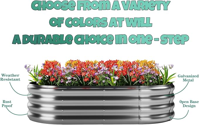Galvanized Metal Planter Round Raised Garden Bed Kit for Gardening Outdoor Galvanized Planter Outdoor 1PC Gray 8X2X1FT