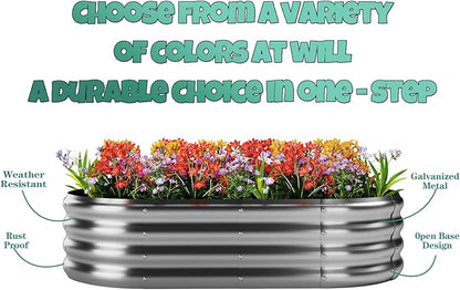 Galvanized Metal Planter Round Raised Garden Bed Kit for Gardening Outdoor Garden Box Raised Flower Bed 1PC White 8X2X1FT