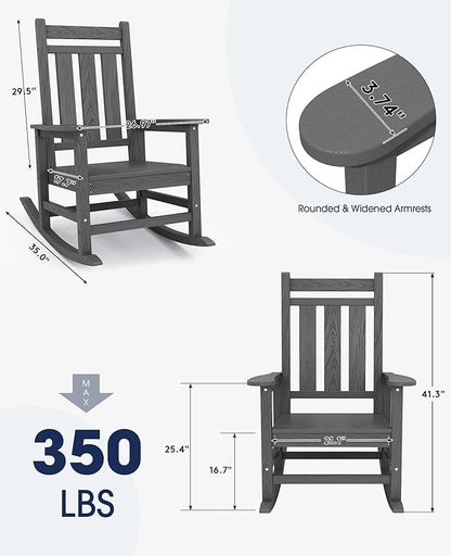 Rocking Chairs Set of 2, Gray HDPE Outdoor Chairs with 350 lb Capacity