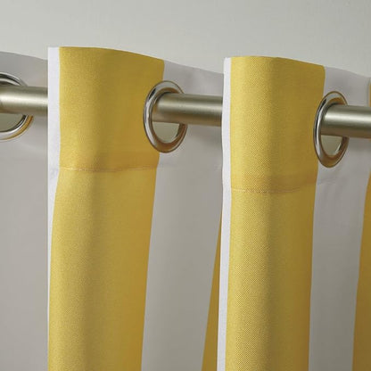 Exclusive Home Canopy Stripe Indoor/Outdoor Grommet Top Curtain Panel, 54"x84", Sunbath / White, Set of 2
