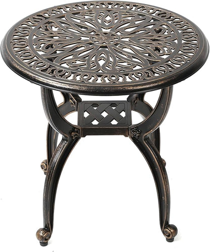 C/G Cast Aluminum Side Table,Decorative Outdoor End Table, Ornate Floral Pattern (Round, Copper)