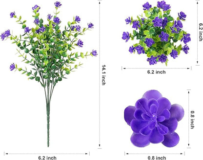 HyeFlora 20 Bundles Artificial Fake Outdoor Plants Flowers for Spring Decoration, UV Resistant Realistic Purple Plastic Flowers Faux Plant Monkey Grass for Planter Home Garden Porch Patio Window Box
