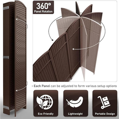 Sorbus 8 Panel Room Divider 6 ft. Tall - Privacy Screen, Extra Wide Double Hinged Panels, Mesh Hand-Woven Design, Partition Room Dividers and Folding Privacy Screens, Wall Divider for Room Separation