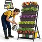5-Tier Vertical Garden Bed Planter Boxes with Drainage System & Storage Space, Freestanding Vertical Garden Planter with 5 S-Hooks for Plants Vegetables Flowers Herbs in Garden Patio Yard